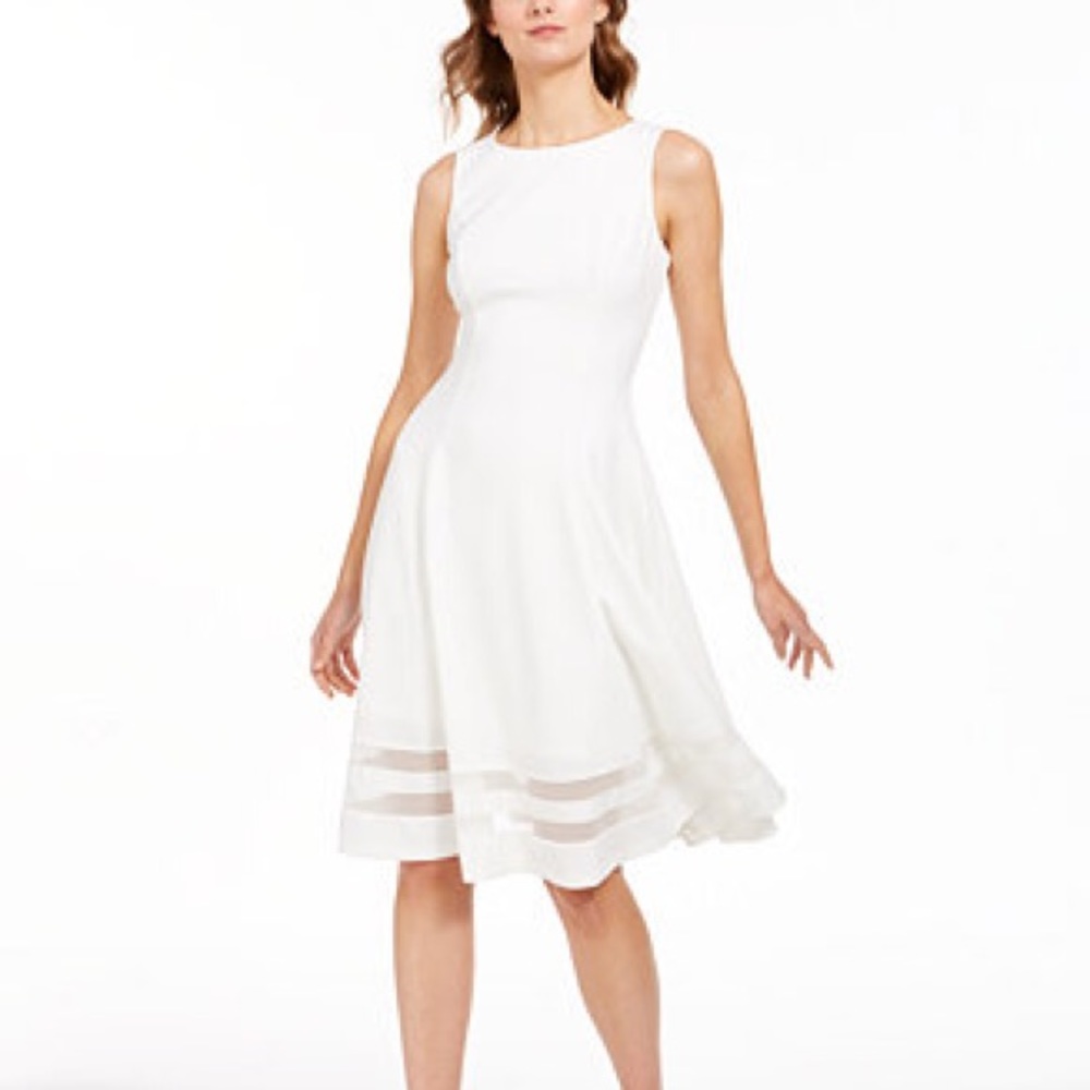 Calvin Klein cream illusion A-line sleeveless dres